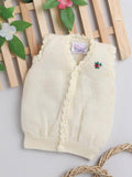 Little Angels Little Angels Baby Wool V-Neck Embroidered Sleeveless Cardigan For Baby Boys and Girls Sleeveless/vests Button Bloom Cozy Cardigan 0-3M / Cream / Baby Wool
