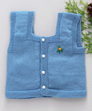 Little Angels Little Angels Baby Wool Square Neck Embroidered Sleeveless Cardigan For Baby Boys Sleeveless/vests Little Buds Winter Knit Charm Vest 0-6M / Blue / Baby Wool