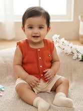 Little Angels Square Neck Embroidered Sleeveless Vest For Baby Girls Sleeveless/vests Little Buds Winter Knit Charm Vest 0-6M / Orange / Soft Wool