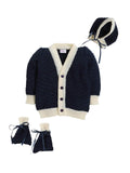 Little Angels Little Angels Sweater Set Baby Wool Full Sleeves V-Neck Jacquard Star Design Yellow & Navy 3-Piece Set Sweater Sets Baby Knitted Cardigan Set 0-3M / Navy & Cream / Baby Wool