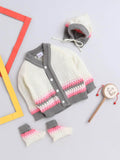 Little Angels Little Angels V-Neck Full Sleeves Full Sleeves Bubble Knitted  Cardigan, Tie-Knot Cap and Socks Sweater Sets Bubble Strawberry Knitwear Set