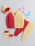 Little Angels Little Angels V-Neck Full Sleeves Color-Block with Cable Knit Fuchsia & Yellow Cardigan, Pants, Cap & Socks Sweater Sets Candy Crush Baby Outfit 0-3M / Fuchsia & Yellow / Baby Wool