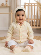 Little Angels Little Angels Sweater Set Baby Wool Full Sleeves V-Neck Striped in a Pearl Pattern Wine 3-Piece Set Sweater Sets Celestial Dot Knit Baby Outfit 6-12M / Pink / Baby Wool