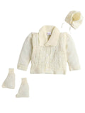 Little Angels Little Angels V-Neck Full Sleeves Full Sleeves Basketweave Cardigan, Tie-Knot Cap and Socks Sweater Sets Classic Ivory Baby Knitwear Ensemble