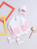 Little Angels Little Angels Sweater Set Baby Wool Full Sleeves V-Neck Textured Chevron White & Pink 3-Piece Set Sweater Sets Cotton Candy Baby Winter Set 0-3M / White & Pink / Baby Wool