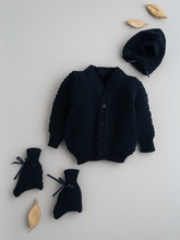 Little Angels Little Angels Sweater Set Baby Wool Full Sleeves V-Neck Solid with Pyramid Design Cream 3-Piece Set Sweater Sets Diamond Buds Baby Knitwear Set 0-3M / Navy / Baby Wool