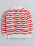 Little Angels Little Angels V-Neck Full Sleeves Striped White & Orange Cardigan, Pants, Cap & Socks Sweater Sets Frosty Fun Knit Set