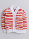 Little Angels Little Angels V-Neck Full Sleeves Striped White & Orange Cardigan, Pants, Cap & Socks Sweater Sets Frosty Fun Knit Set