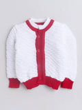 Little Angels Little Angels Round Neck Full Sleeves Textured White & Red Cardigan, Pants, Cap & Socks Sweater Sets Holiday Heartbeats sweater set