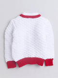 Little Angels Little Angels Round Neck Full Sleeves Textured White & Red Cardigan, Pants, Cap & Socks Sweater Sets Holiday Heartbeats sweater set