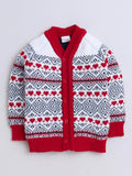 Little Angels Little Angels V-Neck Full Sleeves Fair Isle Red & White Cardigan, Pants, Cap & Socks Sweater Sets Jolly Hearts Winter Knit Set