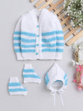 Little Angels Little Angels V-Neck Full Sleeves Full Sleeves Striped Cardigan, Tie-Knot Cap and Socks Sweater Sets Little Arrows Feather-Touch Outfit 0-3M / Baby Wool / Blue