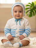 Little Angels Little Angels V-Neck Full Sleeves Full Sleeves Striped Cardigan, Tie-Knot Cap and Socks Sweater Sets Little Arrows Feather-Touch Outfit 0-3M / Blue / Baby Wool