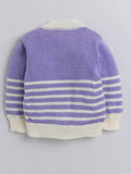 Little Angels Little Angels V-Neck Full Sleeves Striped Cream & Violet Cardigan, Pants, Cap & Socks Sweater Sets Little Bloom Knitwear Set