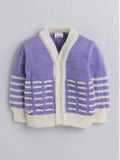 Little Angels Little Angels V-Neck Full Sleeves Striped Cream & Violet Cardigan, Pants, Cap & Socks Sweater Sets Little Bloom Knitwear Set