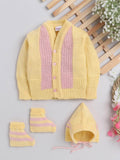 Little Angels Little Angels Sweater Set Baby Wool Full Sleeves V-Neck Textured Yellow 3-Piece Set Sweater Sets Little Stripes, Big Cuddles Set 0-3M / Yellow / Baby Wool