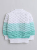 Little Angels Little Angels Sweater Set Baby Wool Full Sleeves V-Neck Textured White & Green 3-Piece Set Sweater Sets Mint Gradient Baby Knitwear Set