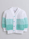 Little Angels Little Angels Sweater Set Baby Wool Full Sleeves V-Neck Textured White & Green 3-Piece Set Sweater Sets Mint Gradient Baby Knitwear Set