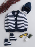 Little Angels Little Angels Sweater Set Baby Wool Full Sleeves V-Neck Fair Isle Knitted Red 3-Piece Set Sweater Sets Navy & White Striped Woollen Cardigan with ‘I Love Dad’ Sweater 0-3M / Navy & Cream / Baby Wool