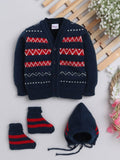 Little Angels Little Angels V-Neck Full Sleeves Full Sleeves Fair Isle Cardigan, Tie-Knot Cap and Socks Sweater Sets Nordic Nights Baby Outfit 0-3M / Navy & Red / Baby Wool