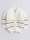 Little Angels Little Angels V-Neck Full Sleeves Full Sleeves Striped Cardigan, Cap & Pants Sweater Sets Rainbow Snuggles Knit Set