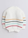 Little Angels Little Angels V-Neck Full Sleeves Full Sleeves Striped Cardigan, Cap & Pants Sweater Sets Rainbow Snuggles Knit Set