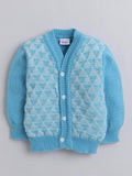 Little Angels Little Angels Sweater Set Baby Wool Full Sleeves V-Neck Textured Triangle Blue & White 3-Piece Set Sweater Sets Snow Cone Snugglewear Set