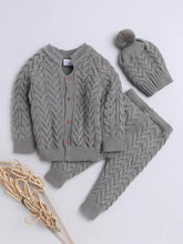 Little Angels Little Angels V-Neck Full Sleeves Full Sleeves Cable Knit Cardigan, Cap & Pants Sweater Sets Snuggle Me Grey Knit Set 3-6M / Baby Wool / Grey