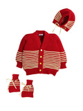 Little Angels Little Angels Sweater Set Baby Wool Full Sleeves V-Neck Bumper Striped Blue & Navy 3-Piece Set Sweater Sets Stripe Hop Cozy Baby Outfit 3-6M / Red & Yellow / Baby Wool