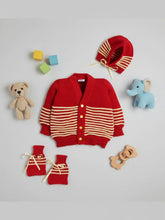 Little Angels Little Angels Sweater Set Baby Wool Full Sleeves V-Neck Bumper Striped Blue & Navy 3-Piece Set Sweater Sets Stripe Hop Cozy Baby Outfit Red & Yellow / 3-6 M / Baby Wool