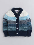 Little Angels Little Angels V-Neck Full Sleeves Textured Color-Block Blue & Multi Cardigan, Pants, Cap & Socks Sweater Sets Stripe Parade Baby Sweater Set