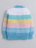 Little Angels Little Angels V-Neck Full Sleeves Textured Color-Block Blue & Multi Cardigan, Pants, Cap & Socks Sweater Sets Stripe Parade Baby Sweater Set