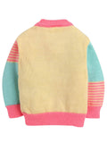 Little Angels Little Angels V-Neck Full Sleeves Striped Green & Neon Pink Cardigan, Pants, Cap & Socks Sweater Sets Stripe & Shine Knit Combo set