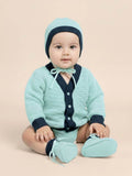 Little Angels Little Angels V-Neck Full Sleeves Color-Block with Cable Knit Grey & Navy Cardigan, Pants, Cap & Socks Sweater Sets The Neo-Classic Knitted Sweater Set 0-3 M / Green & Navy / Soft Wool