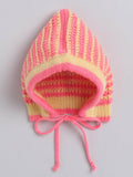 Little Angels Little Angels Sweater Set Baby Wool Full Sleeves V-Neck Striped Yellow & Neon Pink 3-Piece Set Sweater Sets Tickle Twill Baby Knit Set