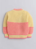 Little Angels Little Angels Sweater Set Baby Wool Full Sleeves V-Neck Striped Yellow & Neon Pink 3-Piece Set Sweater Sets Tickle Twill Baby Knit Set