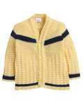 Little Angels Little Angels Sweater Set Baby Wool Full Sleeves V-Neck Textured Striped Yellow & Navy 3-Piece Set Sweater Sets Tiny Explorer Cozy Knit Outfit