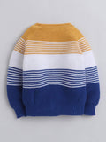 Little Angels Little Angels V-Neck Full Sleeves Striped Royal Blue & Mustard Cardigan, Pants, Cap & Socks Sweater Sets Tiny Sailor Stripes Set