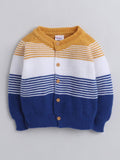 Little Angels Little Angels V-Neck Full Sleeves Striped Royal Blue & Mustard Cardigan, Pants, Cap & Socks Sweater Sets Tiny Sailor Stripes Set