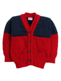 Little Angels Little Angels Sweater Set Baby Wool Full Sleeves V-Neck Color-Block with Basketweave Filling Design Red & Navy 3-Piece Set Sweater Sets Toasty Tots Winter Charm Set