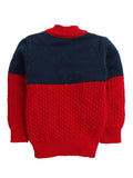 Little Angels Little Angels Sweater Set Baby Wool Full Sleeves V-Neck Color-Block with Basketweave Filling Design Red & Navy 3-Piece Set Sweater Sets Toasty Tots Winter Charm Set