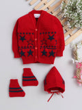 Little Angels Little Angels Sweater Set Baby Wool Full Sleeves V-Neck Jacquard Star Design Red & Navy 3-Piece Set Sweater Sets Twinkle Nest Baby Knit Set 0-3M / Red & Navy / Baby Wool