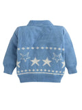 Little Angels Little Angels Sweater Set Baby Wool Full Sleeves V-Neck Jacquard Star Design Blue & Cream 3-Piece Set Sweater Sets Twinkle Nest Baby Knit Set