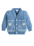 Little Angels Little Angels Sweater Set Baby Wool Full Sleeves V-Neck Jacquard Star Design Blue & Cream 3-Piece Set Sweater Sets Twinkle Nest Baby Knit Set