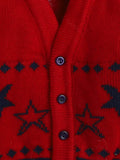Little Angels Little Angels Sweater Set Baby Wool Full Sleeves V-Neck Jacquard Star Design Red & Navy 3-Piece Set Sweater Sets Twinkle Nest Baby Knit Set