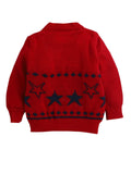 Little Angels Little Angels Sweater Set Baby Wool Full Sleeves V-Neck Jacquard Star Design Red & Navy 3-Piece Set Sweater Sets Twinkle Nest Baby Knit Set