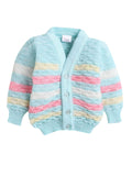 Little Angels Little Angels V-Neck Full Sleeves Full Sleeves Multi Striped Cardigan, Tie-Knot Cap and Socks Sweater Sets Twinkle Weave Baby Wool Set