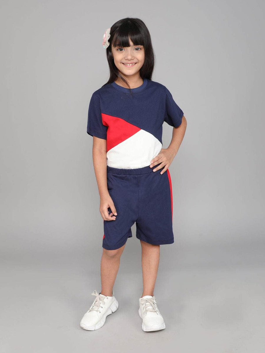 Little Angels Little Angels 2 Pcs T-shirts & Shorts Cotton Round Neck Half Sleeves Color-Block Shirt & Shorts For Baby Girls T-shirts & Shorts Chill & Thrill Summer Co-ord Set