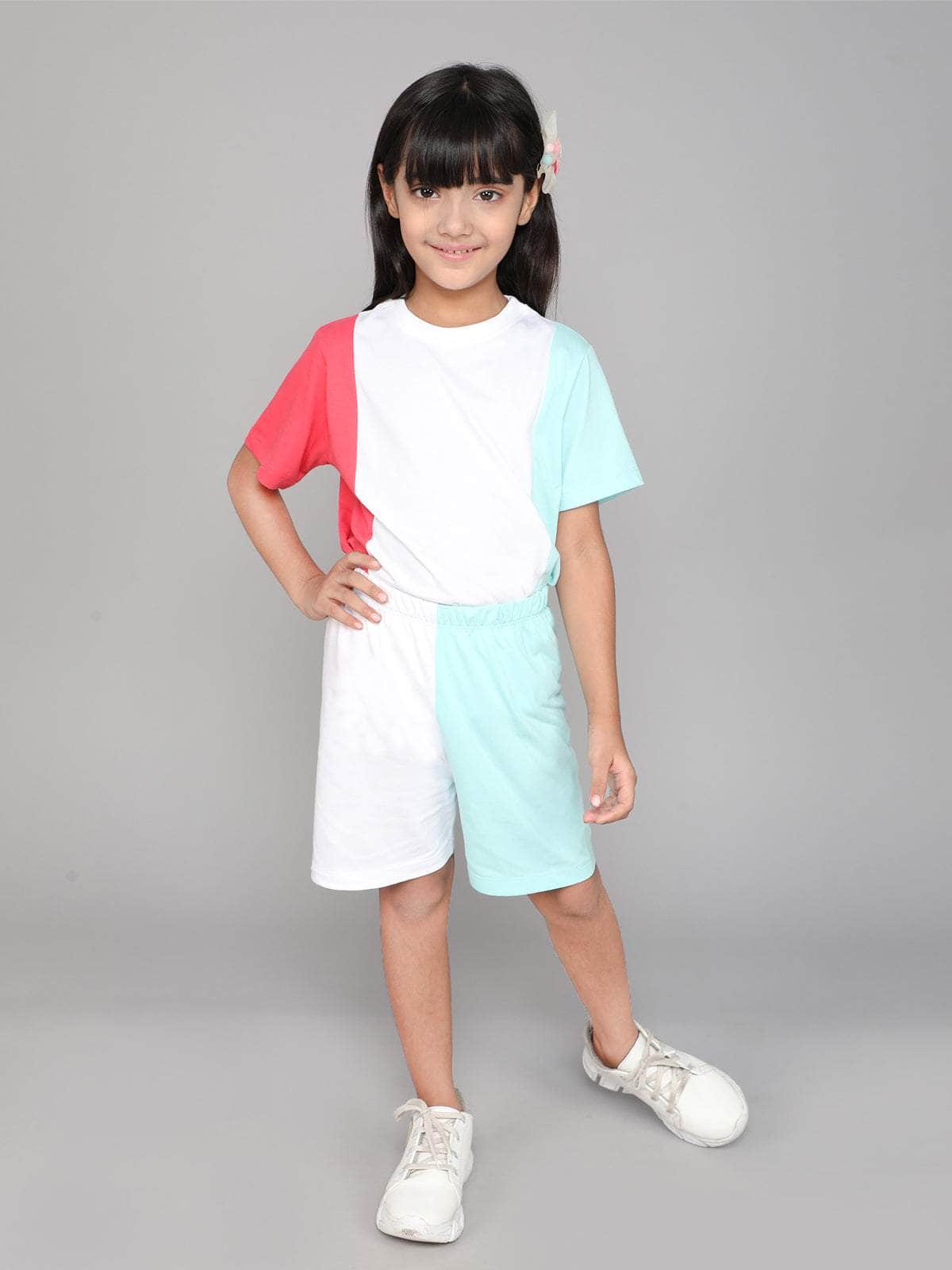 Little Angels Little Angels 2 Pcs T-shirts & Shorts Cotton Round Neck Half Sleeves Color-Block Shirt & Shorts For Baby Girls T-shirts & Shorts Comfy Kicks Tee-Shorts Duo