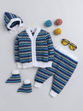 Full Sleeves V-Neck Striped 4 Piece Set